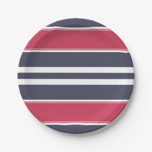 Preppy Red, White & Blue  Stripe Paper Plate