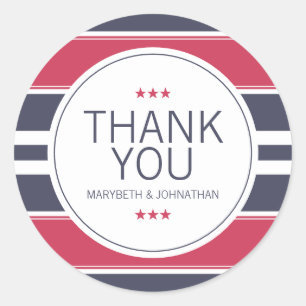 Preppy Red, White & Blue Stripe Thank You Sticker