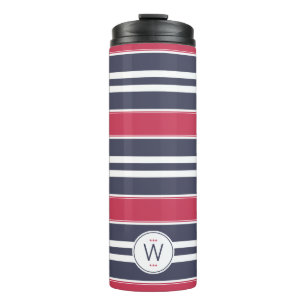 Preppy Red, White & Blue Stripe Thermal Tumbler