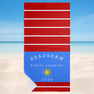 Preppy Red & White Nautical Striped Family Beach Towel