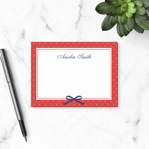 Preppy Red with White Polka Dot Blue Ribbon Post-it Notes