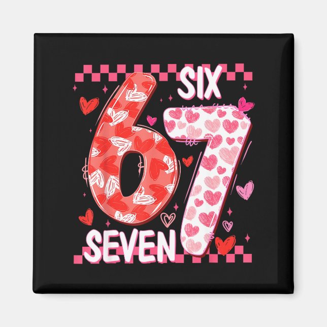 Preppy Retro Coquette Bow 6 7 Six Seven Love Valen Magnet (Front)