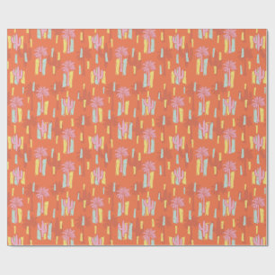 Preppy Retro Desert Road with Palm Trees & Cactus  Wrapping Paper