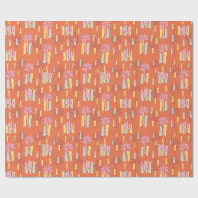 Preppy Retro Desert Road with Palm Trees & Cactus  Wrapping Paper (Flat)