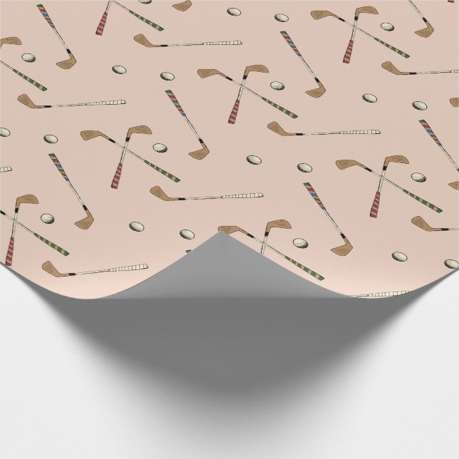 Preppy Retro Golf Golfer Club Balls Pattern Beige Wrapping Paper (Corner)