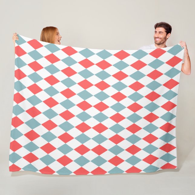 Preppy retro pattern Geometric blue and red white Fleece Blanket (In Situ)