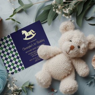 Preppy Rocking Horse Argyle 1st Birthday