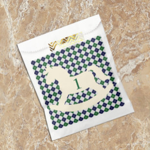 Preppy Rocking Horse Argyle 1st Birthday Favour Bags
