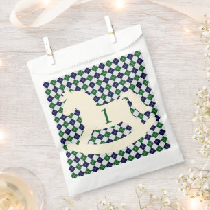 Preppy Rocking Horse Argyle 1st Birthday Favour Bags