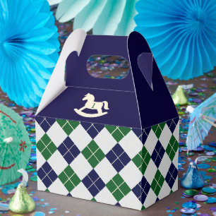 Preppy Rocking Horse Argyle 1st Birthday Favour Box