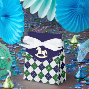 Preppy Rocking Horse Argyle 1st Birthday Favour Box