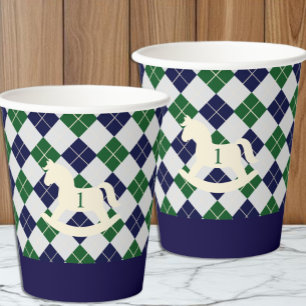 Preppy Rocking Horse Argyle 1st Birthday Paper Cups