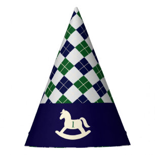 Preppy Rocking Horse Argyle 1st Birthday Party Hat