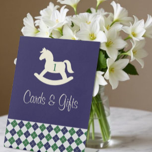 Preppy Rocking Horse Argyle 1st Birthday Pedestal Sign