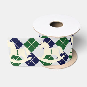 Preppy Rocking Horse Argyle 1st Birthday Satin Ribbon