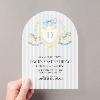 Preppy Rocking Horse Boy First Birthday Acrylic Invitations