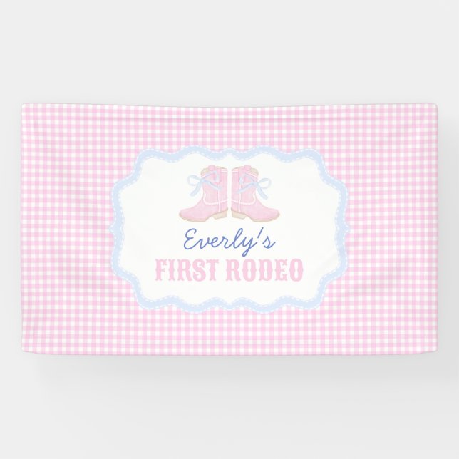 Preppy Rodeo First Birthday Cowgirl Boots Banner (Horizontal)