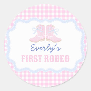 Preppy Rodeo First Birthday Cowgirl Boots Classic Round Sticker