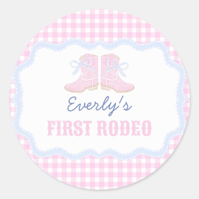 Preppy Rodeo First Birthday Cowgirl Boots Classic Round Sticker (Front)