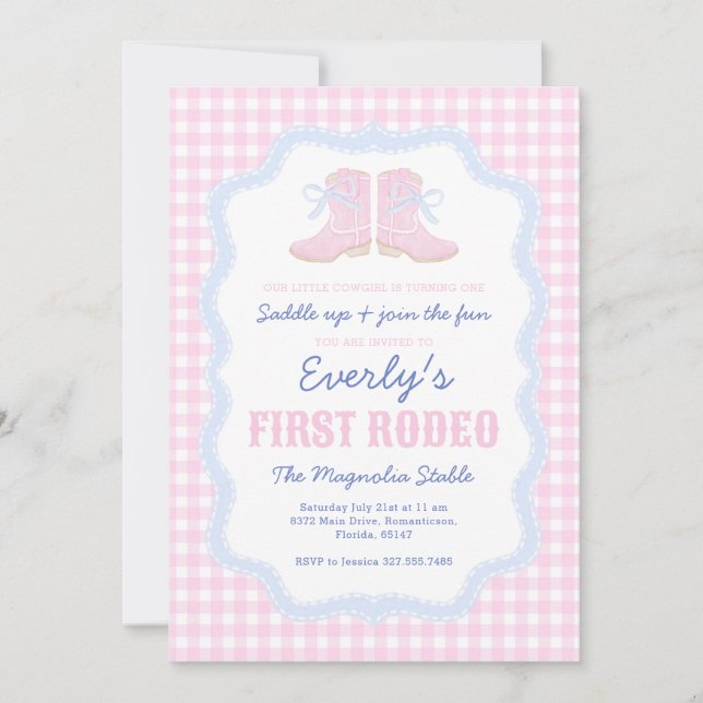 Preppy Rodeo First Birthday Cowgirl Boots Invitation (Front)