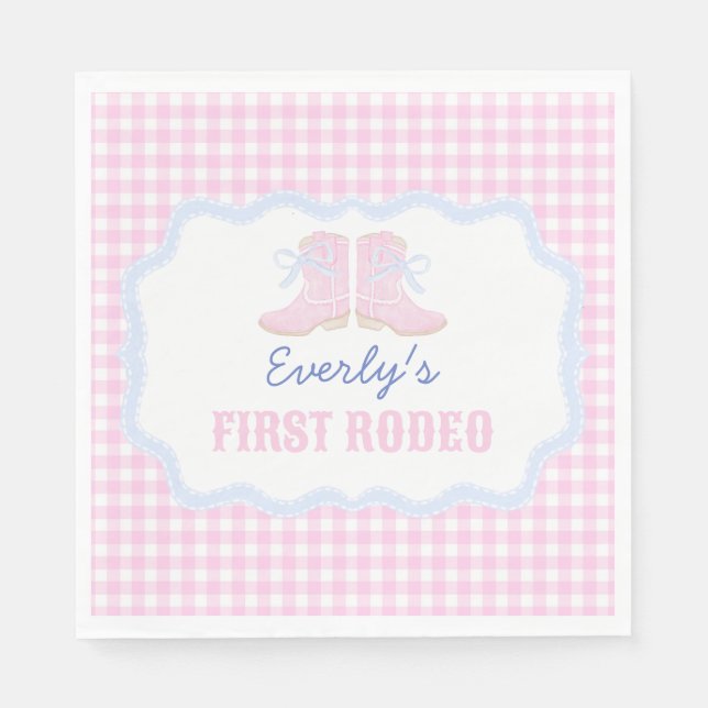 Preppy Rodeo First Birthday Cowgirl Boots Napkin (Front)