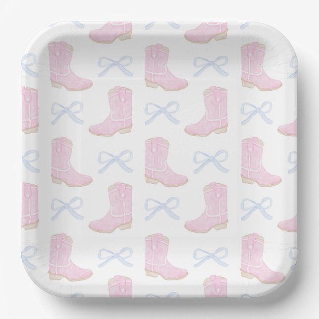 Preppy Rodeo First Birthday Cowgirl Boots Paper Plate (Front)