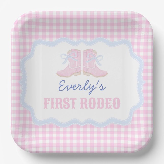 Preppy Rodeo First Birthday Cowgirl Boots Paper Plate (Front)