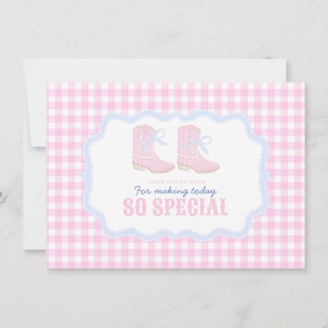 Preppy Rodeo First Birthday Cowgirl Boots Thank You Card (Front)