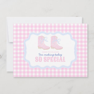 Preppy Rodeo First Birthday Cowgirl Boots Thank You Card