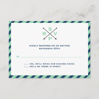 Preppy Romance Wedding RSVP - Navy Mint Card