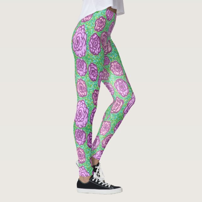 Preppy Rose Garden Floral Print Leggings (Right)