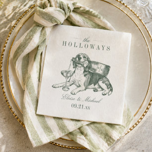 Preppy Sage Green Beagle Champagne Wedding Napkin