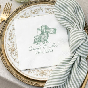 Preppy Sage Green Dachshund Champagne Wedding Napkin
