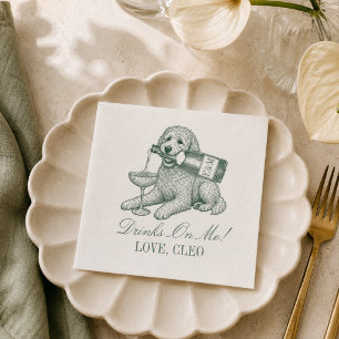 Preppy Sage Green Golden Doodle Champagne Wedding Napkin