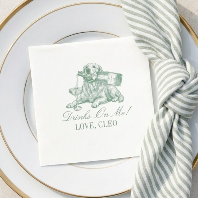 Preppy Sage Green Golden Retriever Wedding Napkin (Preppy Sage Green Golden Retriever Wedding Napkins)