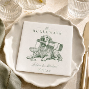 Preppy Sage Green Golden Retriever Wedding Napkin