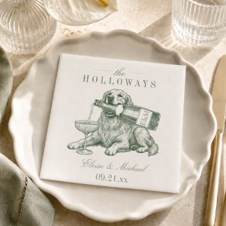 Preppy Sage Green Golden Retriever Wedding Napkin