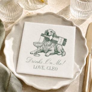 Preppy Sage Green Golden Retriever Wedding Napkin