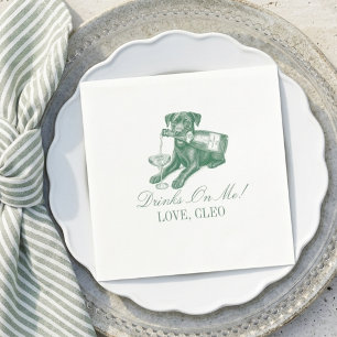 Preppy Sage Green Labrador Champagne Wedding Napkin