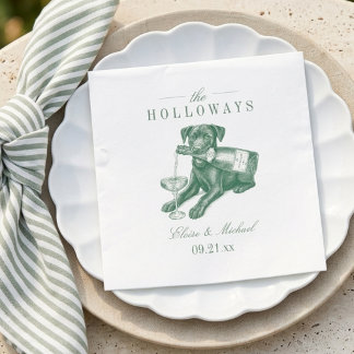 Preppy Sage Green Labrador Champagne Wedding Napkin