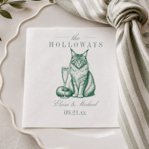 Preppy Sage Green Maine Coon Cat Champagne Wedding Napkin