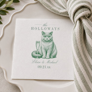 Preppy Sage Green Shorthair Cat Champagne Wedding Napkin