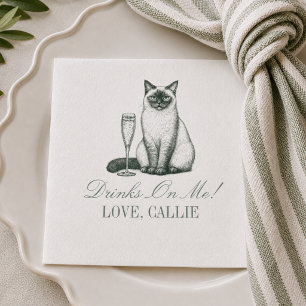 Preppy Sage Green Siamese Cat Champagne Wedding Napkin