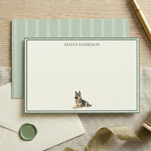 Preppy Sage Green Stripe German Shepherd Stationery