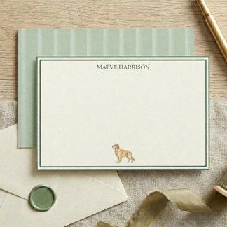 Preppy Sage Green Stripe Golden Retriever Stationery