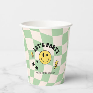 Preppy Sage Green Y2K Smiley Birthday Paper Cups