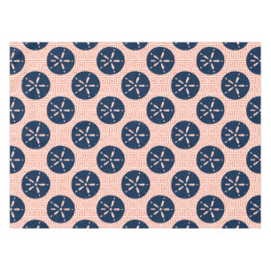 Preppy Sand Dollar Greek Key Navy & Coral Tablecloth