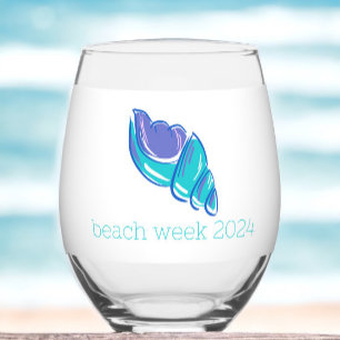 Preppy Sand Dollar Personalised Beach Week  Stemless Wine Glass