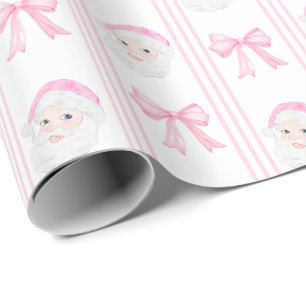 Preppy Santa and bows Christmas grandmillennial Wrapping Paper