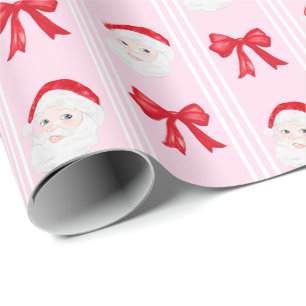 Preppy Santa and bows Christmas grandmillennial Wrapping Paper